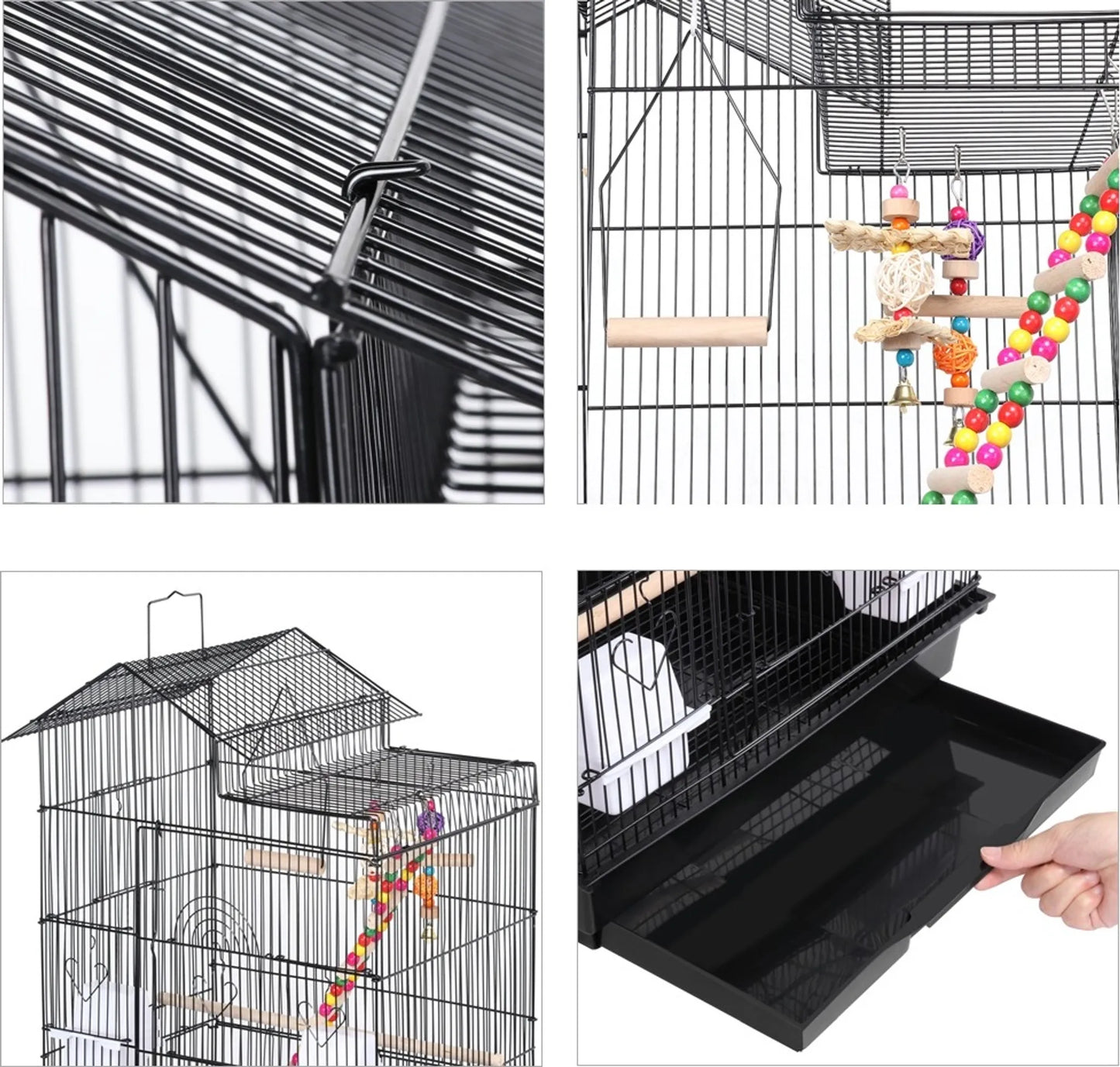 Yaheetech Vogelkäfig mit Spielplatz - 46 x 35,5 x 99 cm - Mit abnehmbarer Bodenplatte und Drahtschlössern und komplettem Zubehörset - Für Sittiche und Kanarienvögel - Schwarzes Metall und Holz