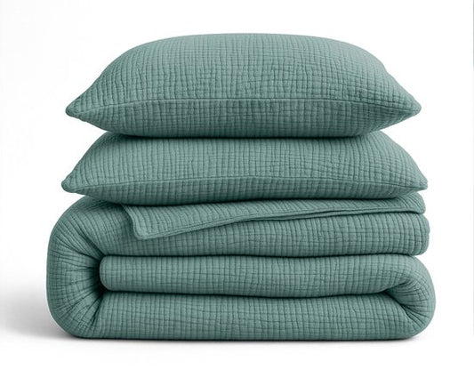 Sleeptime 2-in-1-Mousseline-Bettdecke – Bettdecke ohne Bezug, inklusive Kissenbezug – 240 x 200 – Grün