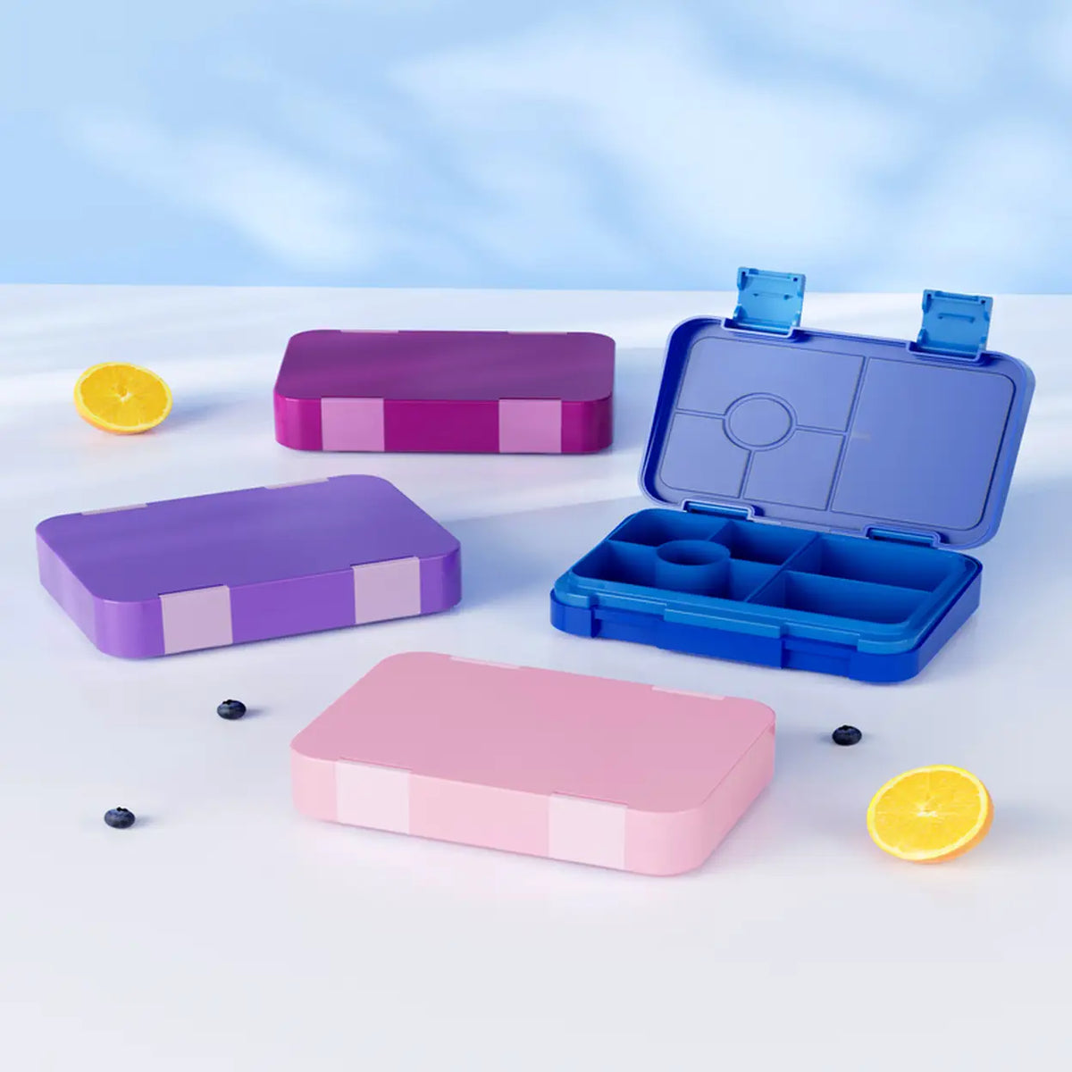 Meoky Lunchbox mit 5 Fächern und doppeltem Verschluss – Blau