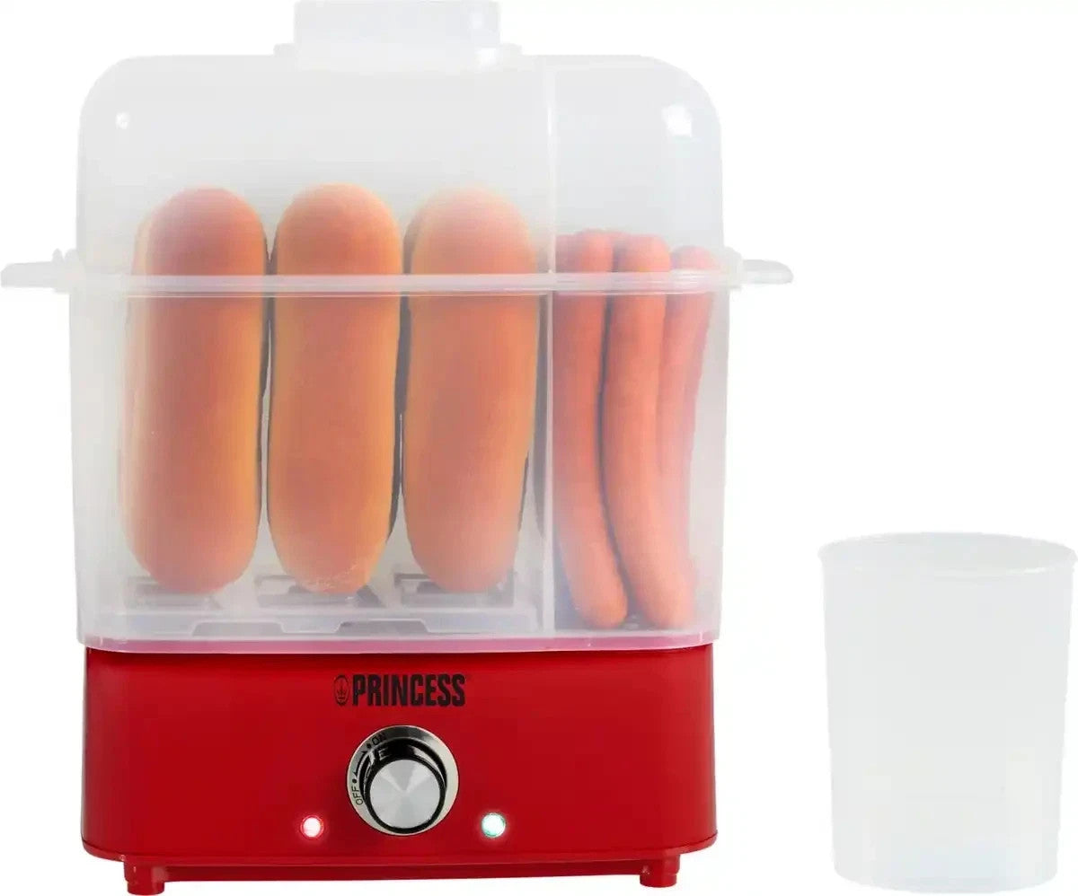 Princess Hot-Dog-Maker & Eierkocher 2-in-1 – Für 6 Hot Dogs und 8 Eier mit Brötchenwärmer