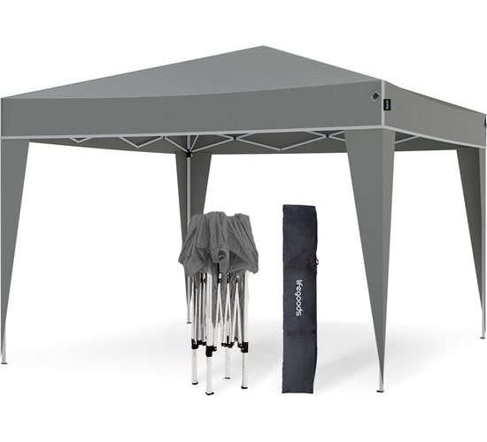LifeGoods Party Tent Plus - Faltzelt - 3x3 m - Einfacher Aufbau - Verstärkter Rahmen - Wasserdicht - Tragetasche - Grau