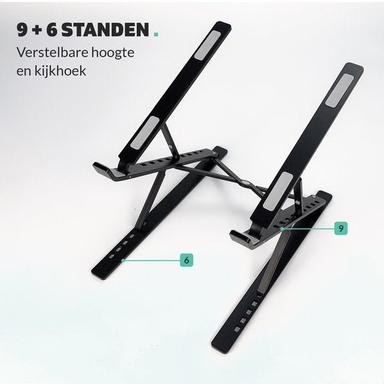 LURKÂ® Laptop-Ständer verstellbar - Ergonomischer Laptop-Halter - klappbar - Notebook/Buch/Tablet - Aluminium - 11 bis 17 Zoll - Schwarz
