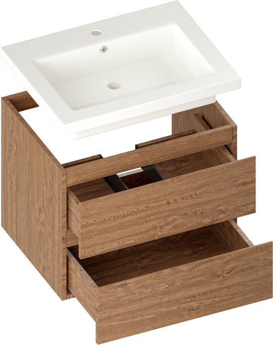Mirlux Badmöbel Warm Oak 60 cm - Waschbecken Weiß - Badmöbel-Set - Waschbeckenschrank Warm Oak