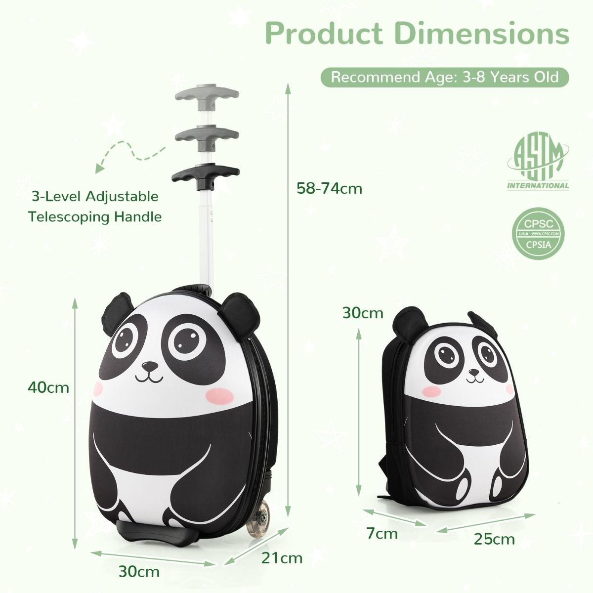 Coast 2-teiliges Kinderkofferset - Rucksack + Reisetrolley - Weiß + Schwarz - 30 x 21 x 40 cm