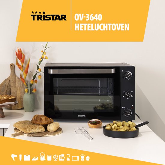 Tristar Freistehender Backofen OV-3640 - Backofen 2000W - 60L - 90 bis 230⁰C - 5 vorprogrammierte Einstellungen