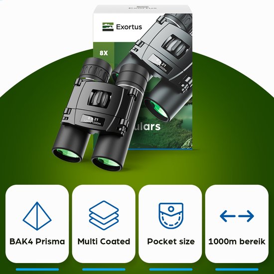 Exortus® FMC Kompaktes Fernglas für Erwachsene und Kinder – Spotting-Scope-Teleskop 8x21 – Mit Tragetasche und Umhängeband – Vogelbeobachtung, Reisen, Jagd