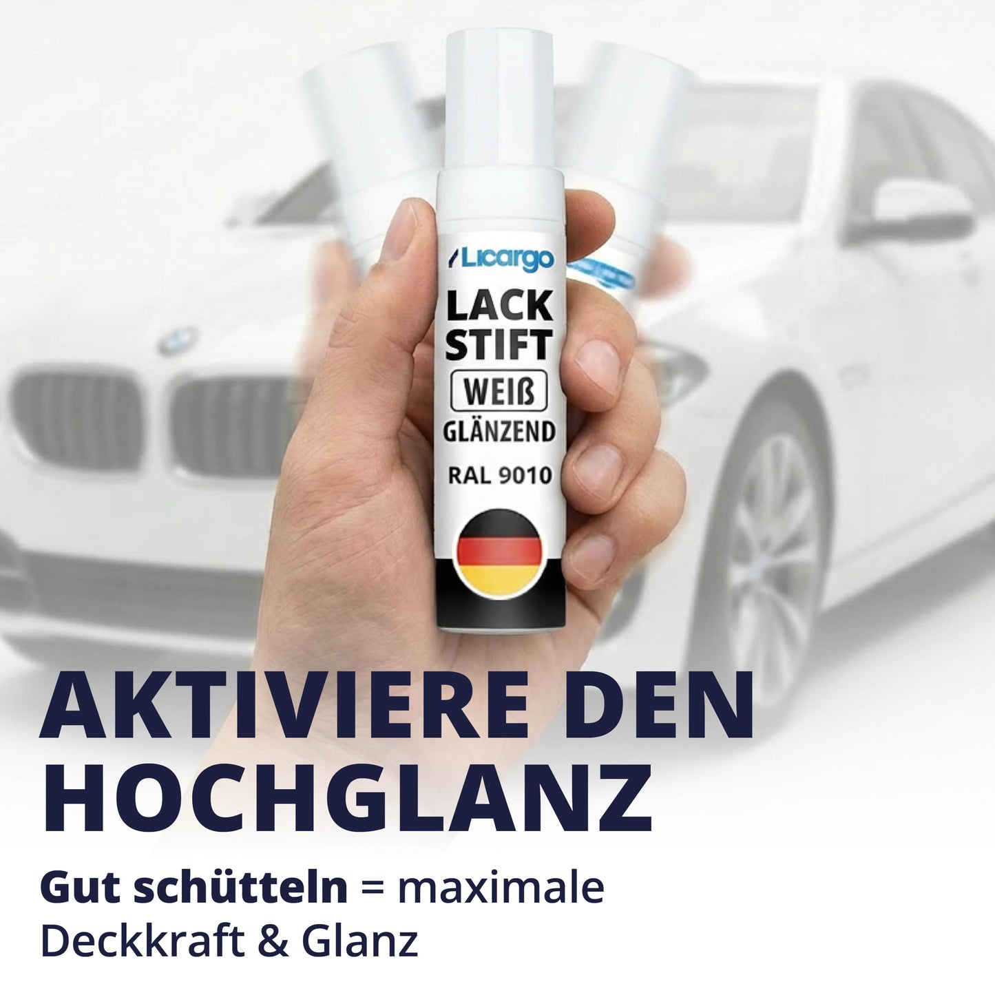 LICARGO Lackstift für die Autolackreparatur – glänzend weiß – mit Präzisionspinsel – hohe Deckkraft