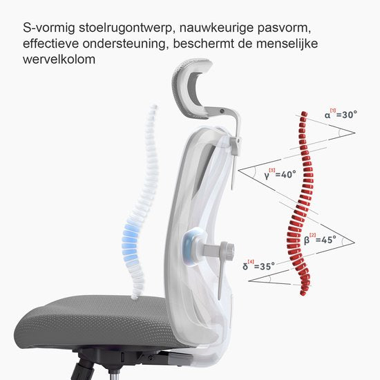 SIHOO M18 Ergonomischer Bürostuhl – Atmungsaktives Mesh-Design – Verstellbare Kopf- und Lendenstütze – Grau