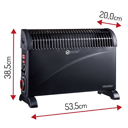 Mesko Elektrische Konvektorheizung â€“ MIT regelbarem Thermostat & 24H Timer â€“ 3 Heizstufen â€“ 2000 W â€“ Bis zu 20 mÂ² â€“ Schwarz