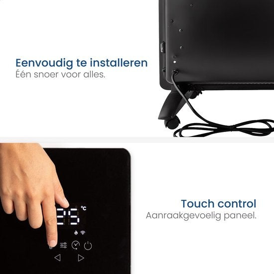 Gologi Electric Heater - Elektrische Heizung - Konvektorheizung mit Thermostat - Funktioniert über App und Touch-Steuerung - Bis zu 25m2 - 2000W Heizung - Schwarz