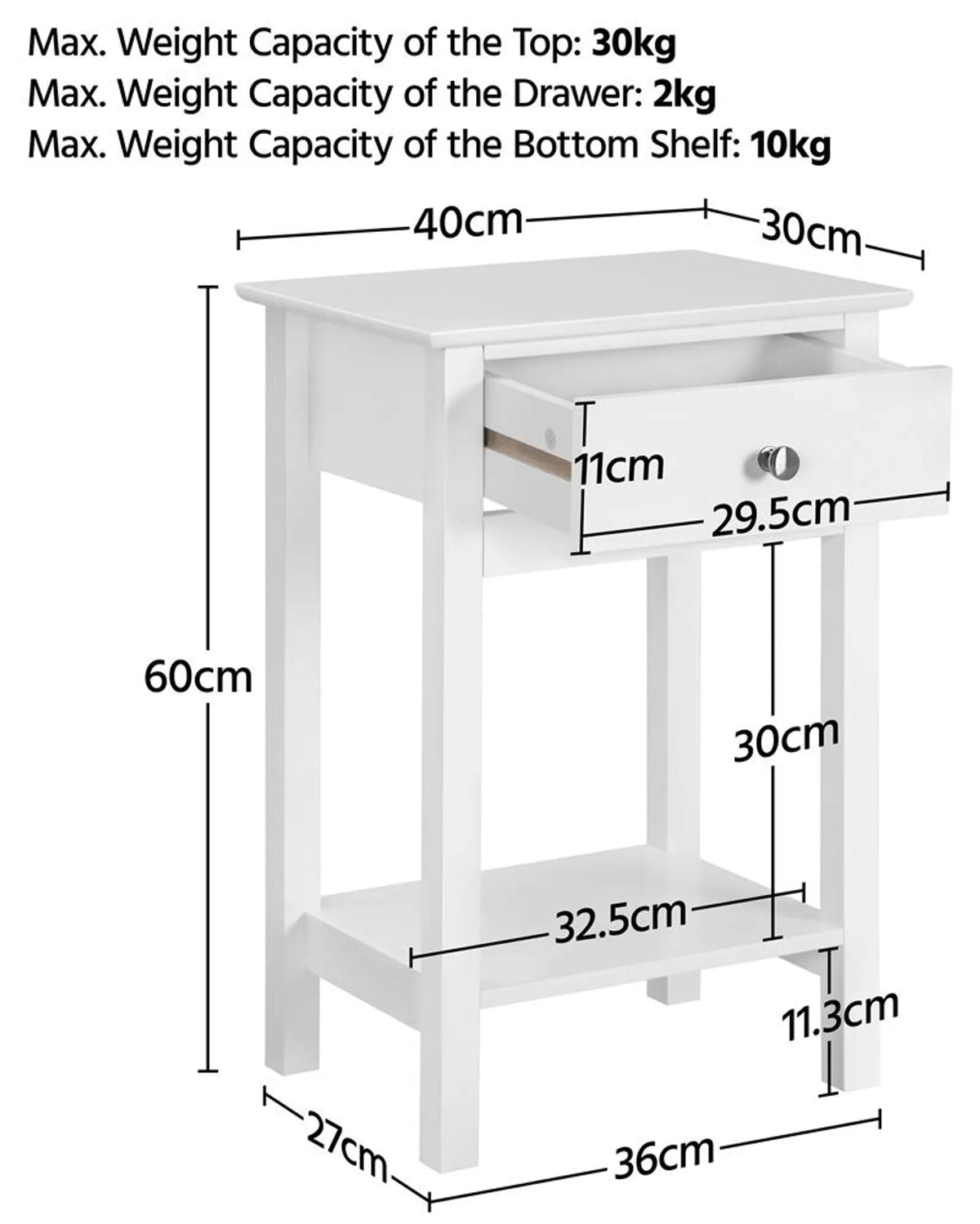 Yaheetech Stilvoller Nachttisch mit Schublade und Einlegeboden 40 x 30 x 61 cm – Zeitloses Weiß – MDF