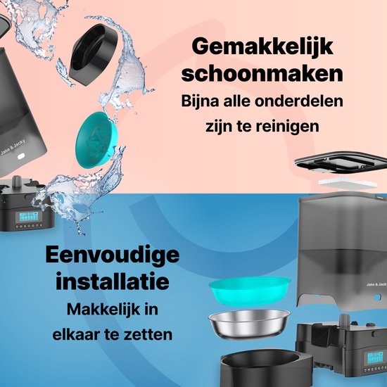 Jake and Jacky Futterautomat für Katzen und Hunde - 5 Liter - inkl. Edelstahl-Futterautomat & Slowfeeder - Futterspender & Anti-Schnapp-Schale - Futterautomat für Katzen & Hunde - Schwarz