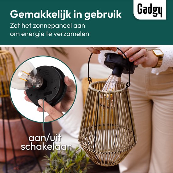 Gadgy Solar-Gartenleuchte Rattan Beige - Solar-Gartenleuchte - Solar-Tischleuchte mit USB-Anschluss - Außenleuchte Gartenstatue - Gartenlaterne mit Tag/Nacht-Sensor - Beleuchtung für draußen - Laterne Garten