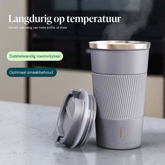 Castagnola Thermobecher – Kaffeebecher zum Mitnehmen – Reisebecher für Kaffee und Tee – Teebecher – 510 ml – Edelstahl – Grau