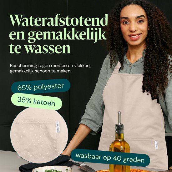 Castagnola Küchenschürze - Wasser- und schmutzabweisend - Professionelle Kochschürze - Schürze für Damen und Herren - Catering Schürze - Unisex - Verstellbare Schnalle - Extra große Fächer - Beige