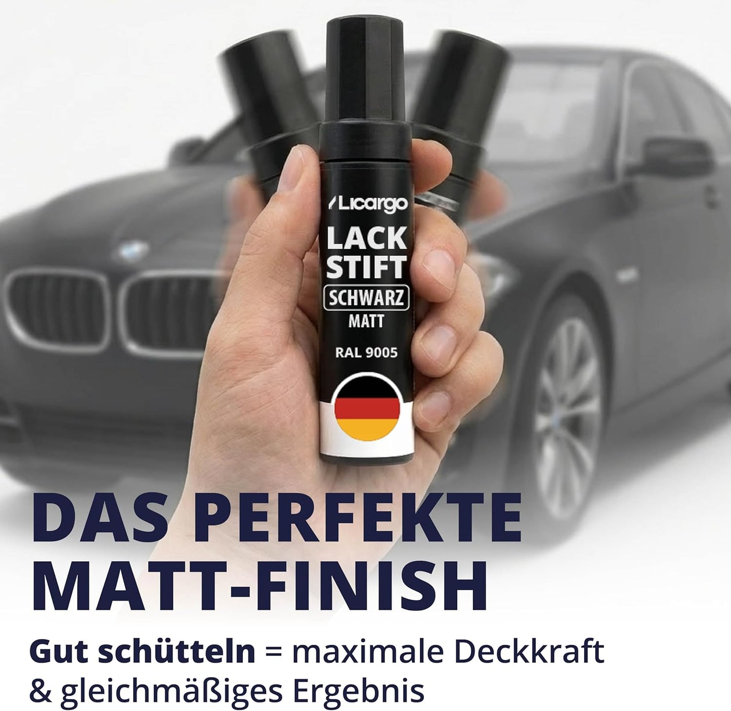 LICARGO Lackstift Mattschwarz 12 ml – Auto, Felgen, Fahrrad und Metall