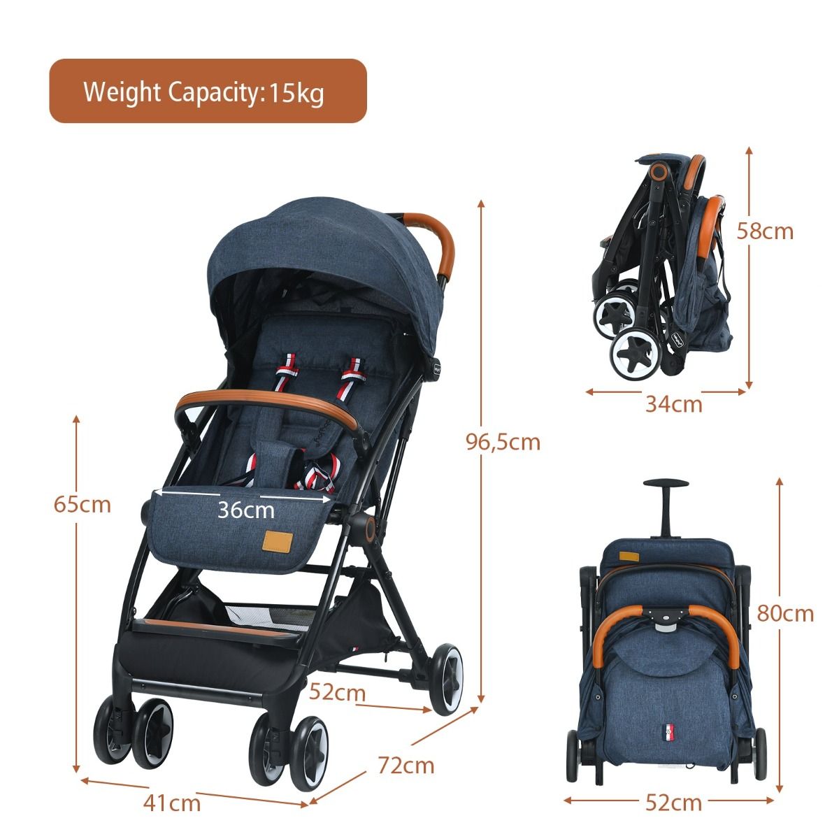 Coast Klappkinderwagen – verstellbare Rückenlehne und Fußstütze – stoßdämpfende Räder – blau