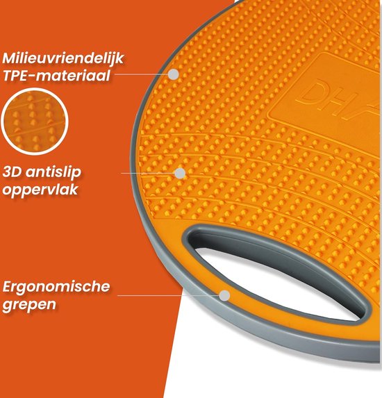 DH FitLife Balancebrett, Balancebrett mit Haltegriffen, extra groß, Ø 42 cm, max. 200 kg, Gleichgewichtstrainer, Fitness-Balancebrett für Erwachsene und Kinder, inkl. Gebrauchsanweisung (möglicherweise nicht verfügbar im