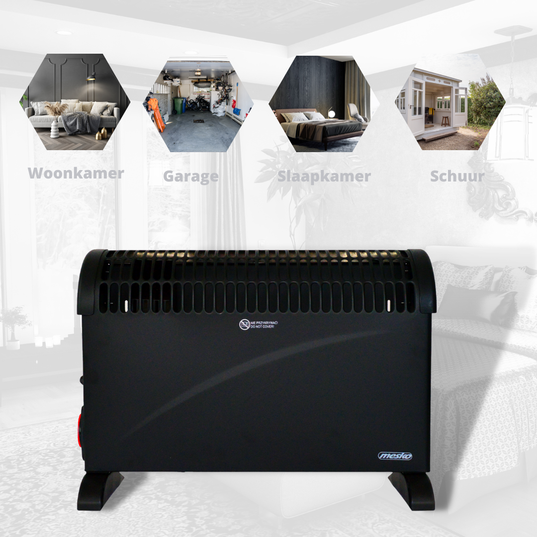 Mesko - Elektrischer Heizkonvektor - MIT einstellbarem Thermostat & 24HTimer - 3 Heizstufen - 2000W - bis zu 20mÂ² - Schwarz