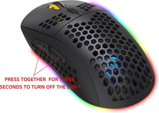 HXSJ T90 2.4G Wireless Gaming Mouse - Bluetooth - Computermäuse - Ultraleicht - RGB-Beleuchtung - Schwarz