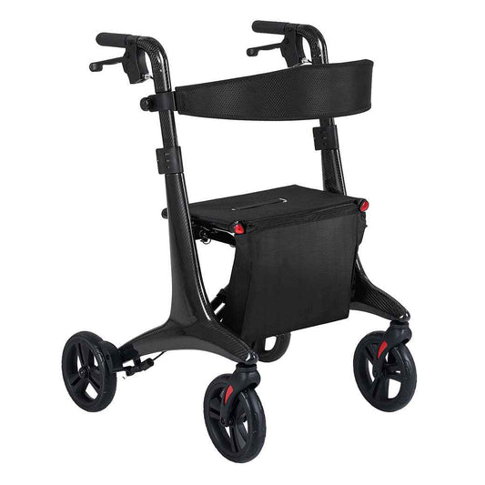 Coast Faltbarer Rollator Schwarz - Ultraleichte Carbon Gehhilfe mit Sitz - 78 x 62 x 86-99 cm