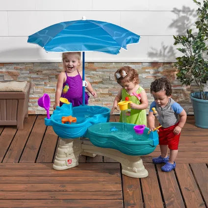 Step2 Spill & Splash Seaway Wassertisch – 109,9 × 63,5 × 57,2 cm – Mit Sonnenschirm