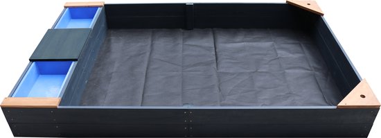 AXI Kelly Sandkasten mit Wasserbecken und Bank Anthrazit/Braun – mit 2 blauen Becken – inklusive Abdeckplane und Bodenvlies