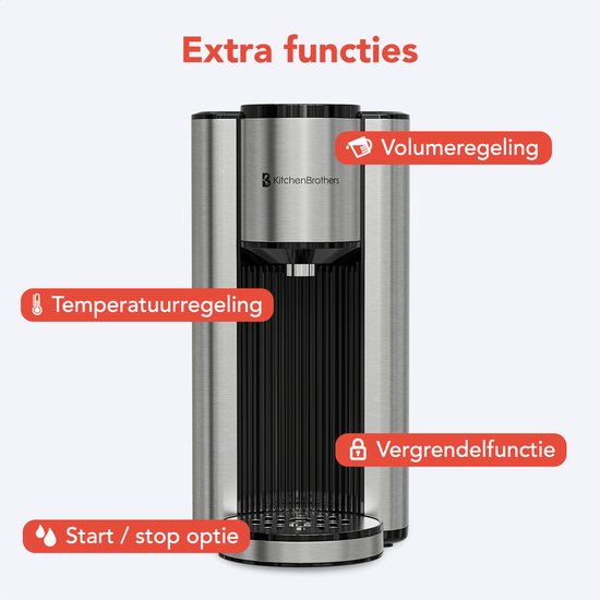 KitchenBrothers Heißwasserspender - Heißwasserhahn - 40-100°C - 150/250/300 ml - Instant Wasserkocher - 2.5L - Schwarz