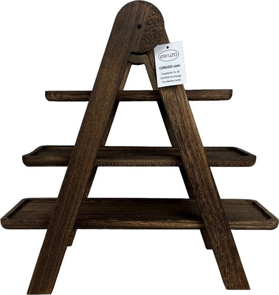 Ceruzo Etagere Platanenholz - 3 Lagen - Höhe 42 cm - Leichtgewicht - Servierturm - Servierbrett - High Tea