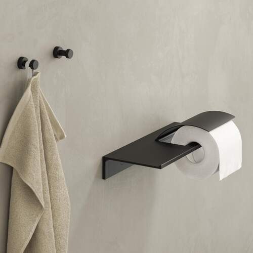 Geesa Leev Ablage mit Toilettenpapierhalter und Klappe - 28 cm - Schwarz - Aluminium