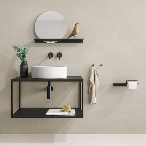 Geesa Leev Ablage mit Toilettenpapierhalter und Klappe - 28 cm - Schwarz - Aluminium