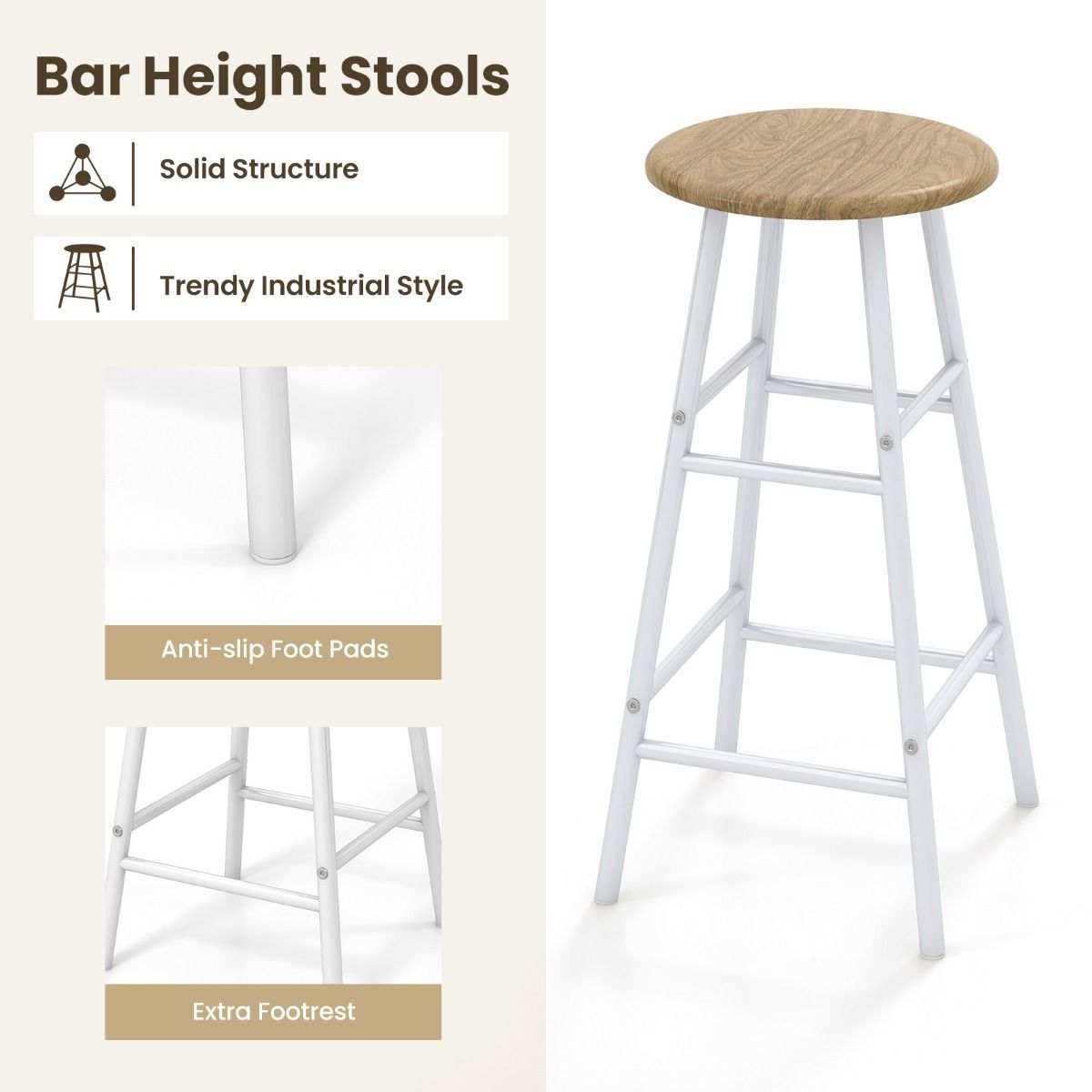 Coast Bartisch mit 2 Hockern – Weinregal für 6 Flaschen – Bistrotisch für Wohnzimmer und Küche – 120 x 40 x 121,5 cm – Naturfarben