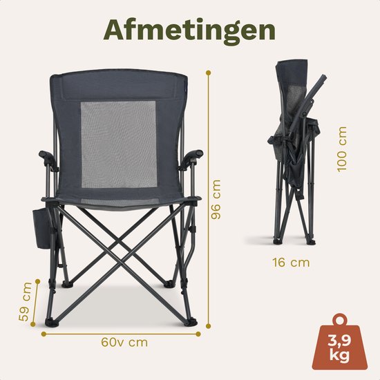 TRVLMORE Campingstuhl - klappbar - 150KG Tragkraft - inkl. Tragetasche - Klappstuhl - Angelstuhl - Campingstuhl - Klappstuhl - Grau