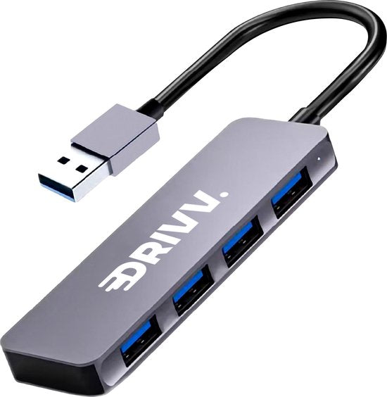 Drivv. USB-Splitter 4 Ports - USB 3.0A - USB-Hub 3.0 - Aluminiumgehäuse - Grau