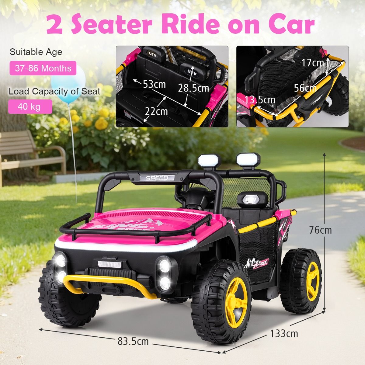 Coast Kinderauto mit Fernbedienung – 2 Sitze – Musik und LED-Beleuchtung – schwarz