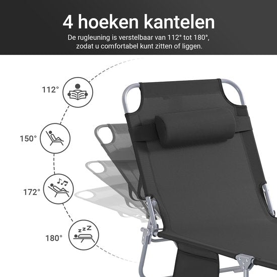 SoBuy Klappliegestuhl, verstellbarer Gartenliegestuhl mit Kopfstütze und Aufbewahrungstasche, ergonomischer Relaxstuhl für den Außenbereich, Garten, Balkon und Terrasse, schwarz, OGS35-SCH