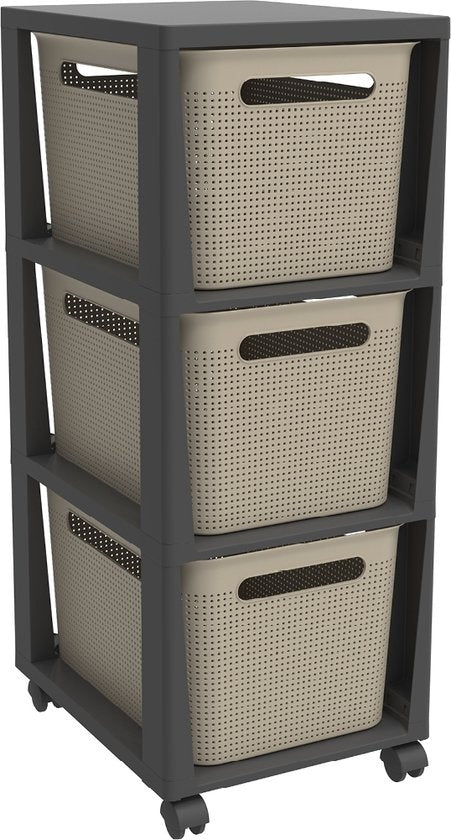Rotho Tower Brisen - Design-Kommode 3 x 16 L mit Rollen - Cappuccino