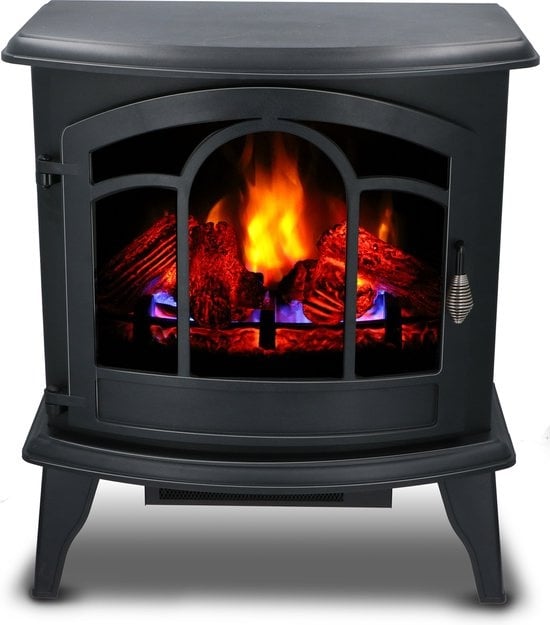 Alpina Electric Vicenza - Atmosphärischer Kamin - Fernbedienung und Timer - LED Flammen - 2000W - Schwarz - Mit Heizung