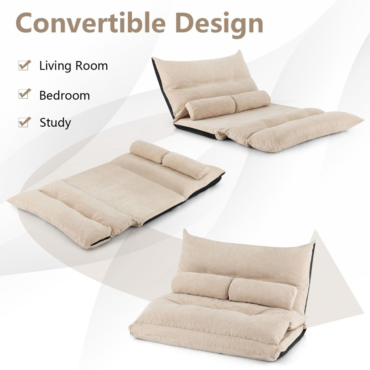 Coast Klappbare Bodenbank - Schlafsofa - Mit 2 Kissen - 180 x 110 x 18 cm - Beige