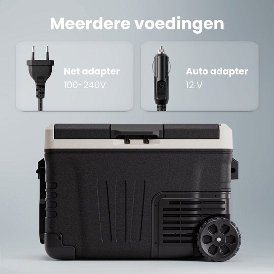 Auronic Electric Cool Box - Kompressor - 2 Zonen - 33L - 12/24V und 240V - Kühlen und Gefrieren - Campingkühlschrank - Frigobox Auto - Mit Rädern und Griff - Schwarz