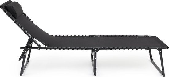909 OUTDOOR Klappbare Liege - Liege mit Kissen & verstellbarer Rückenlehne - Schwarzer Gartenstuhl für Garten und Terrasse - Relaxsessel bis 110 kg max - 189 x 59 x 30 cm