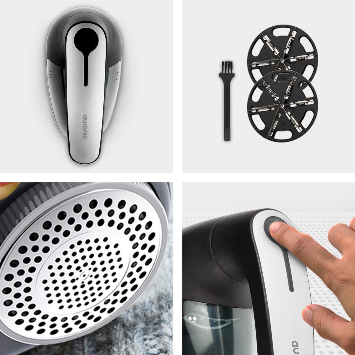 Auronic Elektrischer Fusselentferner - Kabellos - 2 Extra-Aufsätze - Schwarz