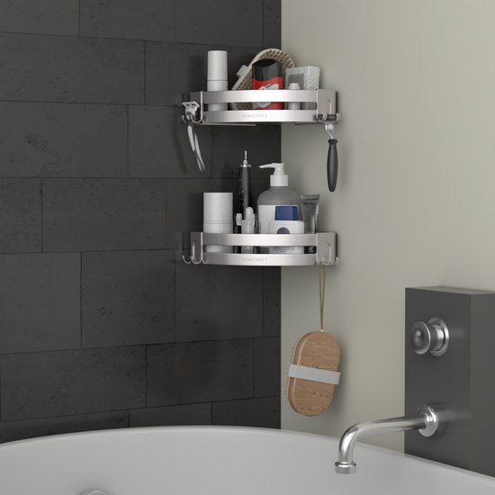 Sanicraft® - Duschregal - Duschregal ohne Bohren - Geeignet für jede Art von Wand - Hängendes Duschregal - Eck-Duschregal - Duschregal - Edelstahl - 2 Stück