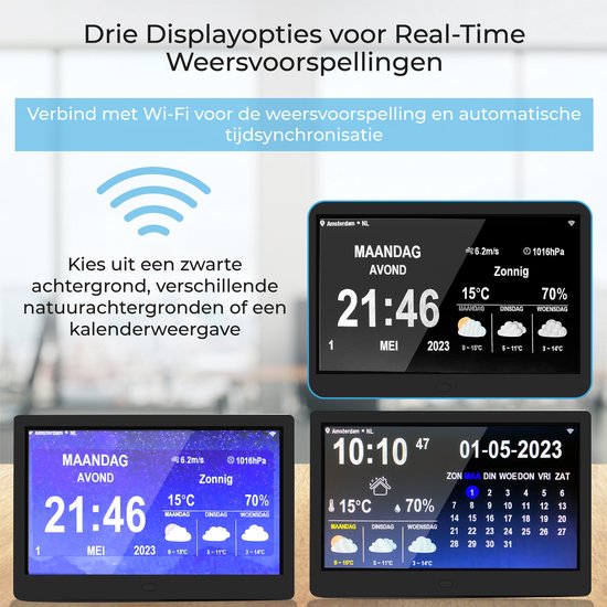 TTD® Demenz-Uhr XXL 10 Zoll mit extra langem Kabel - Kalenderuhr mit Tag, Datum & Wetter - Analog- & Digitalanzeige - 20 Alarme und 3 Medikamentenalarme - Wi-Fi - Für ältere Menschen, Sehbehinderte, Senioren und Alzheimer - Automatische Zeitsynchronisatio