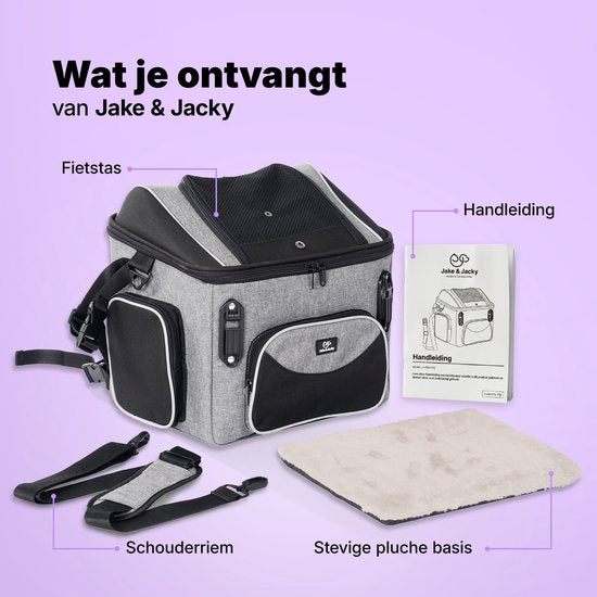 Jake und Jacky Hunde-Fahrradkorb – Fahrradkorb für den Hund vorne – Hunde-Fahrradkorb – Autositz für Hunde – Kleine Hunde bis max. 8 kg – 39 x 28 x 34 cm