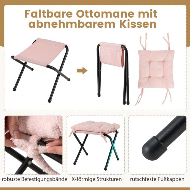 Coast Rosa Loungesessel mit Armlehnen, Kopfkissen und Seitentasche – Relaxsessel mit optionalem Fußhocker – Sherpa – Rosa