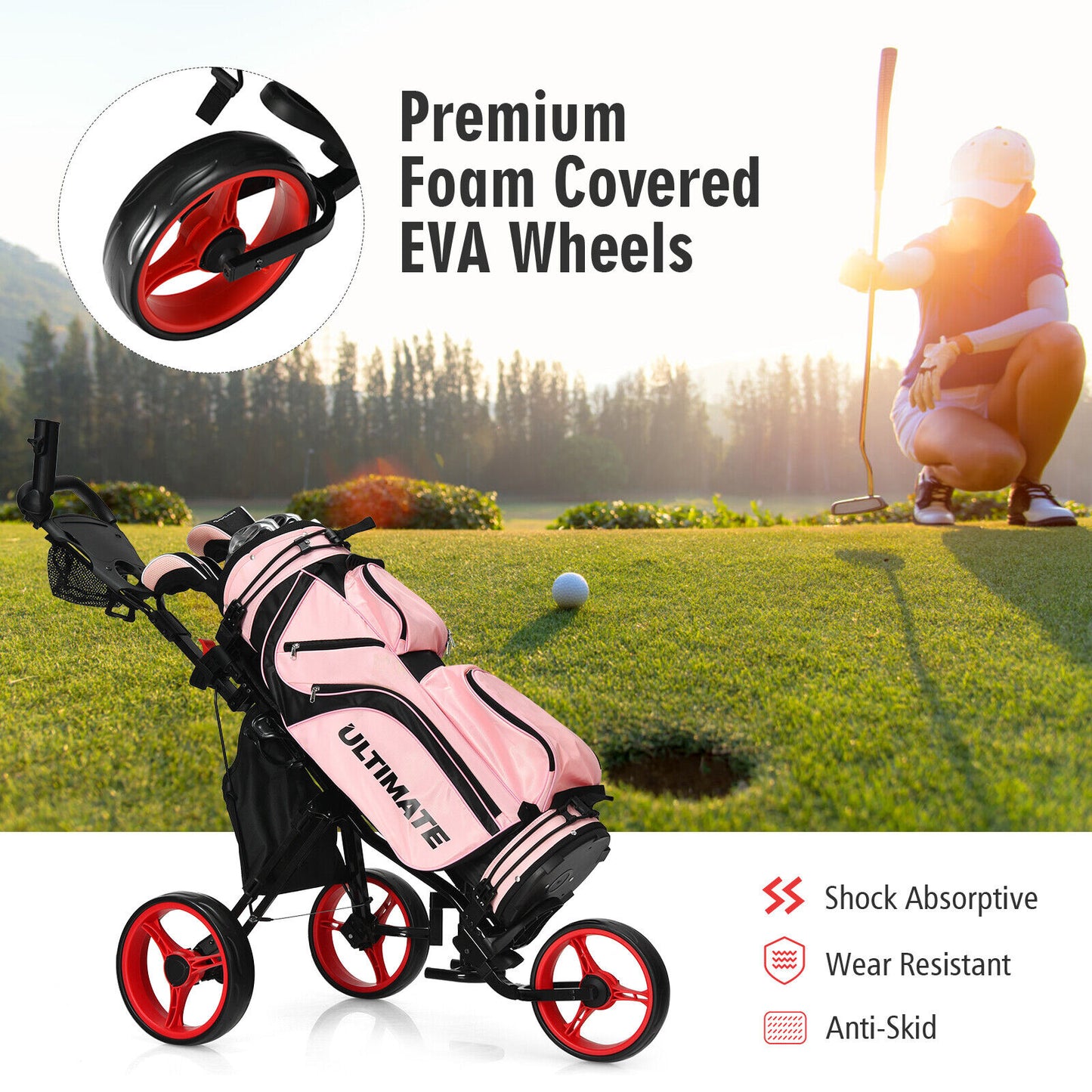 Coast 3-Rad Golf Kart Einstellbares Licht Golf Kart 129,5 x 75 x 101,5-119,5 cm rot + schwarz