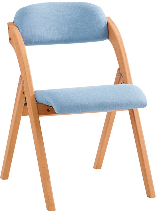 SoBuy Holz-Klappstuhl mit gepolstertem Sitzkissen, Bürostuhl, Esszimmerstuhl, Natur/Blau, 47,5x77x59 cm, FST92-BL - für Esszimmer, Balkon oder Büro