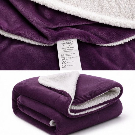 Ceruzo Sherpa-Fleece-Decke 150 x 200 cm – Pflaumenviolett – Weiche Decke – Waschbar bei 30 °C