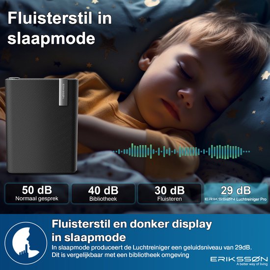 ErikssÃ˜n Luftreiniger mit Luftbefeuchter - Luftreiniger - 330 m3/h - Wirkt gegen Hausstaubmilben, Heuschnupfen, Allergie, Staub - Mit Hepa-Filter - 3 Modi + Schlafmodus - Luftqualitätsanzeige - Saubere Luft